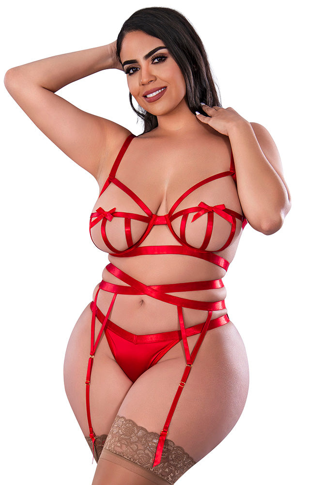 M353 Open Strap Bra, Garter & Panty Set