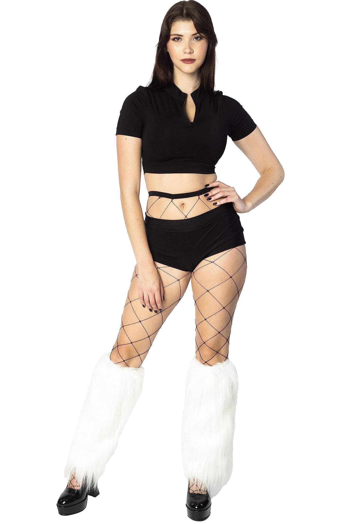 Women's Boot Cuff Cover for Party Costumes Furry Festival Leg Warmers, White with LED