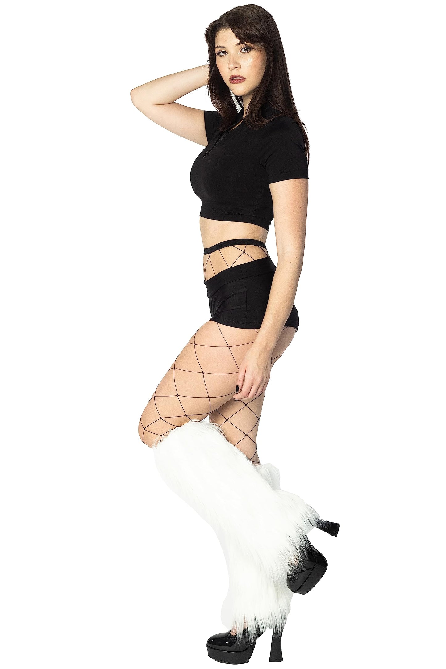 Women's Boot Cuff Cover for Party Costumes Furry Festival Leg Warmers, White with LED