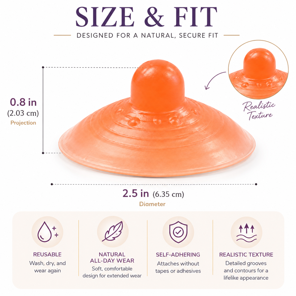 Silicone Attachable Reusable Nipples, Natural Look Stick-On Prosthetic Nipples