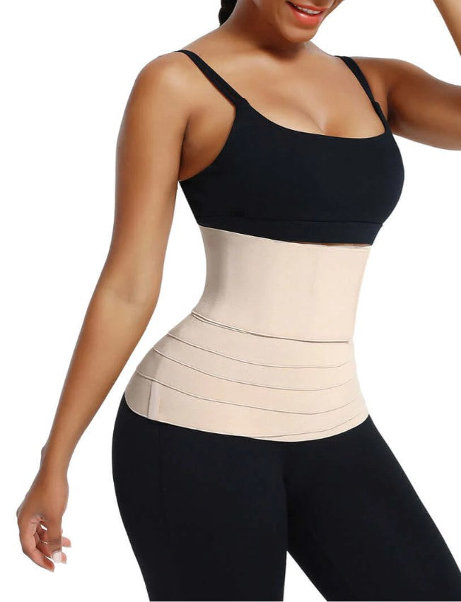 Tummy Wrap Compression Band Black Latex Waist Trimmer Trainer Belt