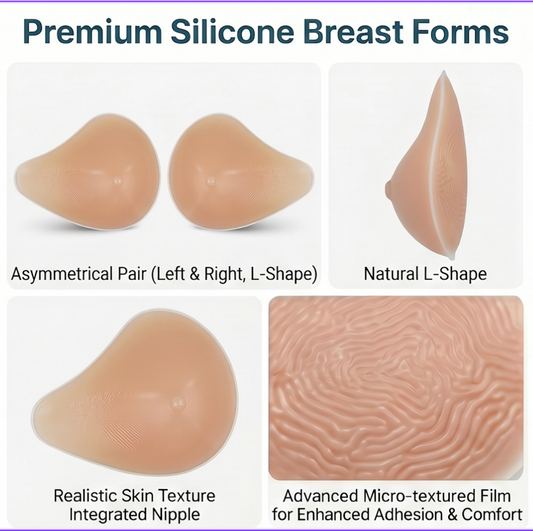 L-Shaped Silicone Breast Forms – Mastectomy, Crossdresser & Transgender Fit, Right