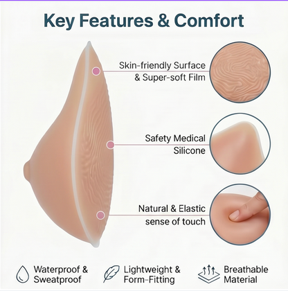 L-Shaped Silicone Breast Forms – Mastectomy, Crossdresser & Transgender Fit, Right