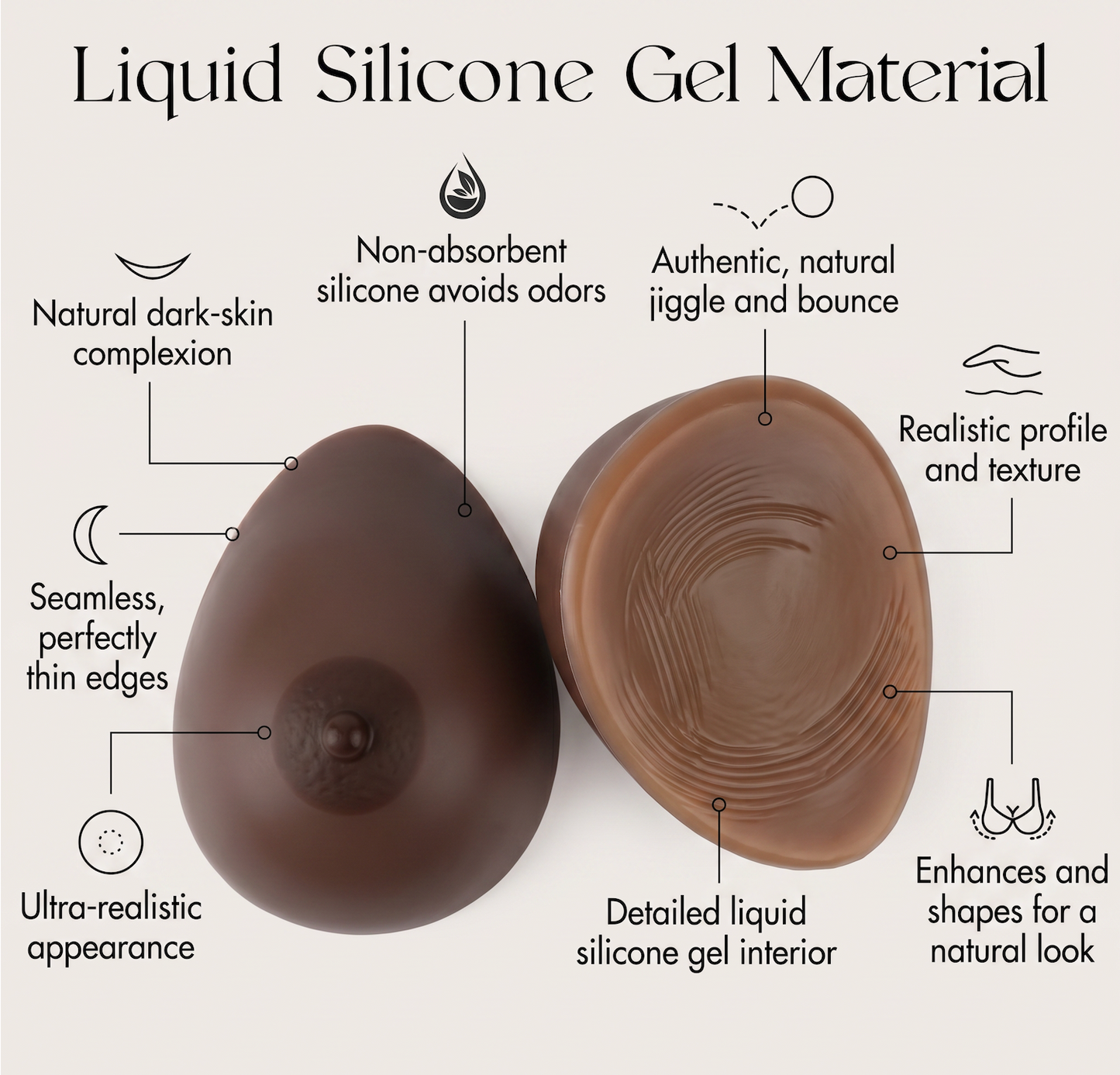 Envy Body Shop Realistic Brown Silicone Breast Forms Prosthetic