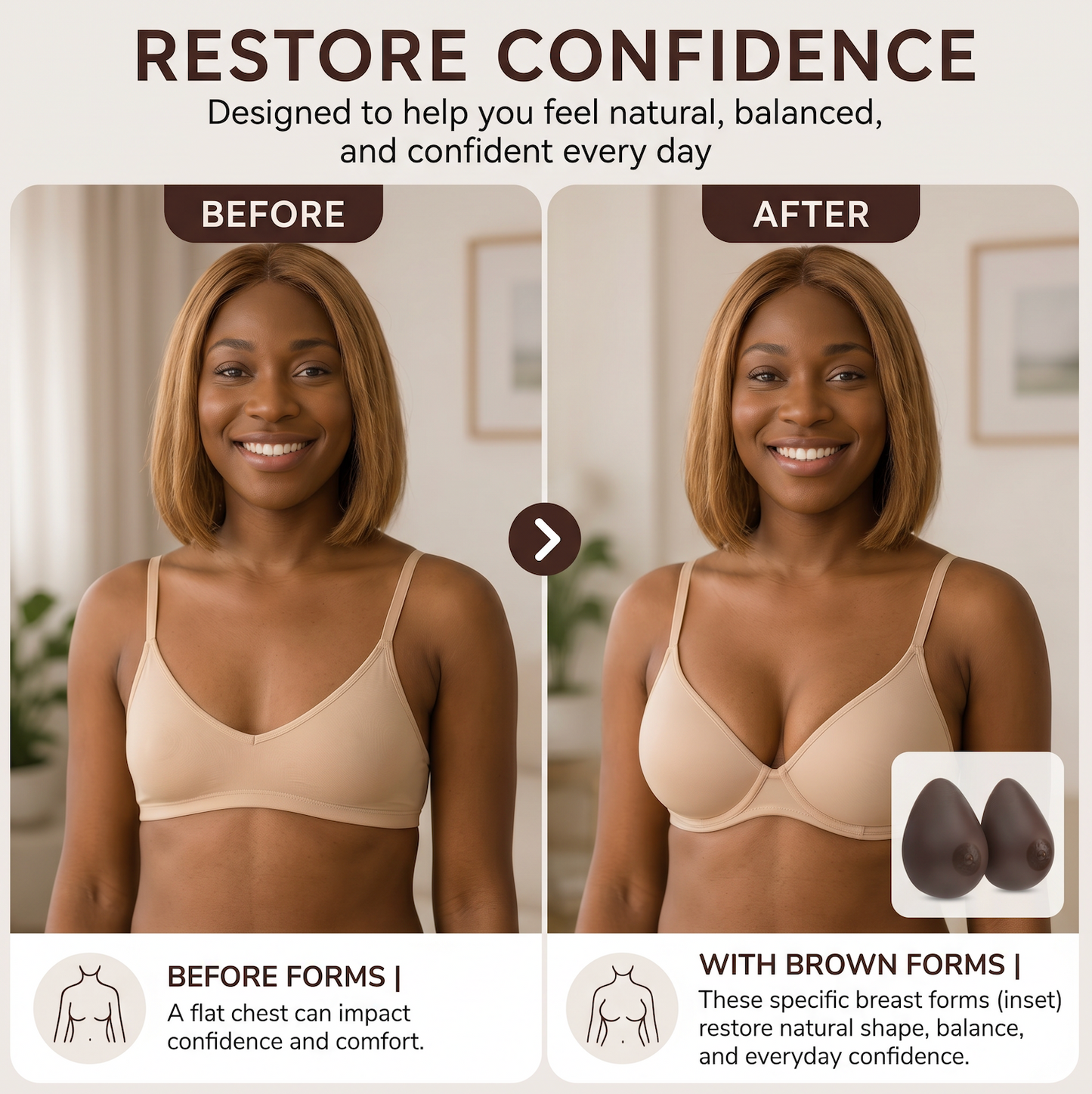 Envy Body Shop Realistic Brown Silicone Breast Forms Prosthetic