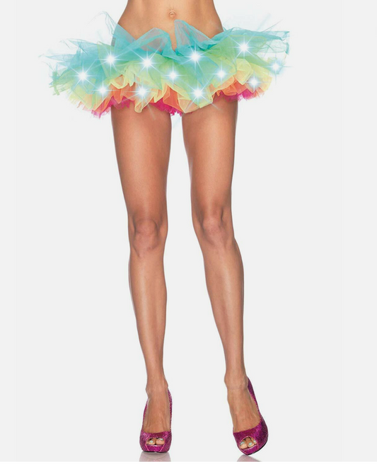 Womens Rainbow Organza Tutu W/ Optional Led costume apparel bottoms, Multicolor, One Size US