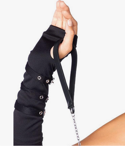 Adjustable Studded Choker Collar with Attached Chain Lead
