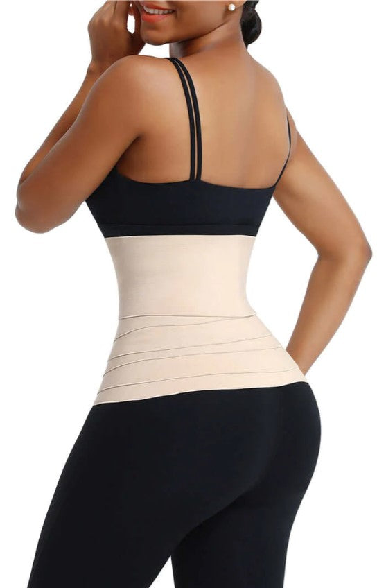 Tummy Wrap Compression Band Black Latex Waist Trimmer Trainer Belt