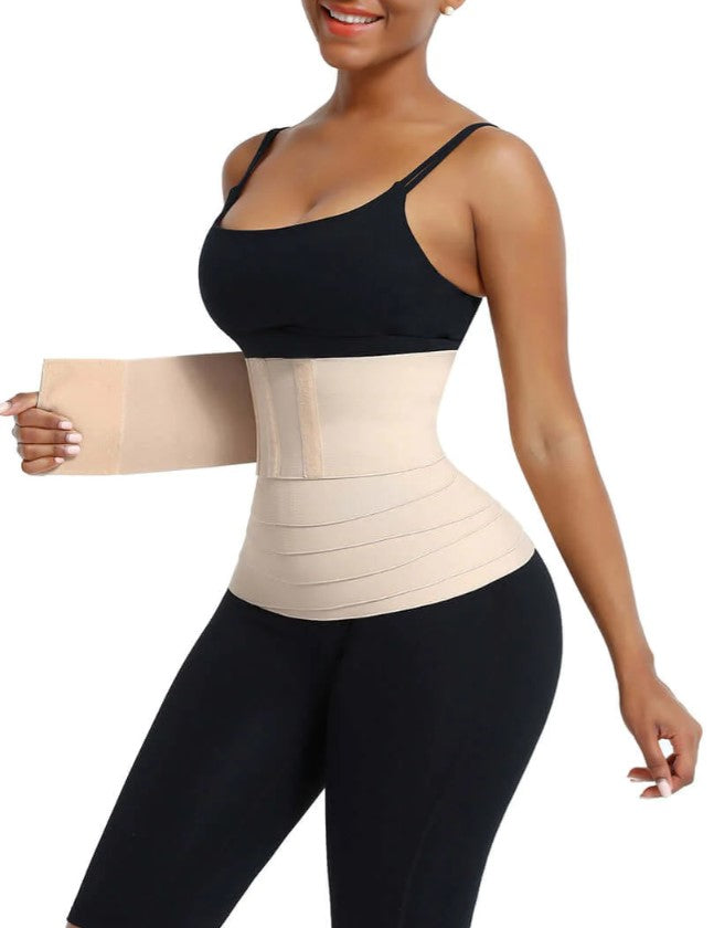 Tummy Wrap Compression Band Black Latex Waist Trimmer Trainer Belt