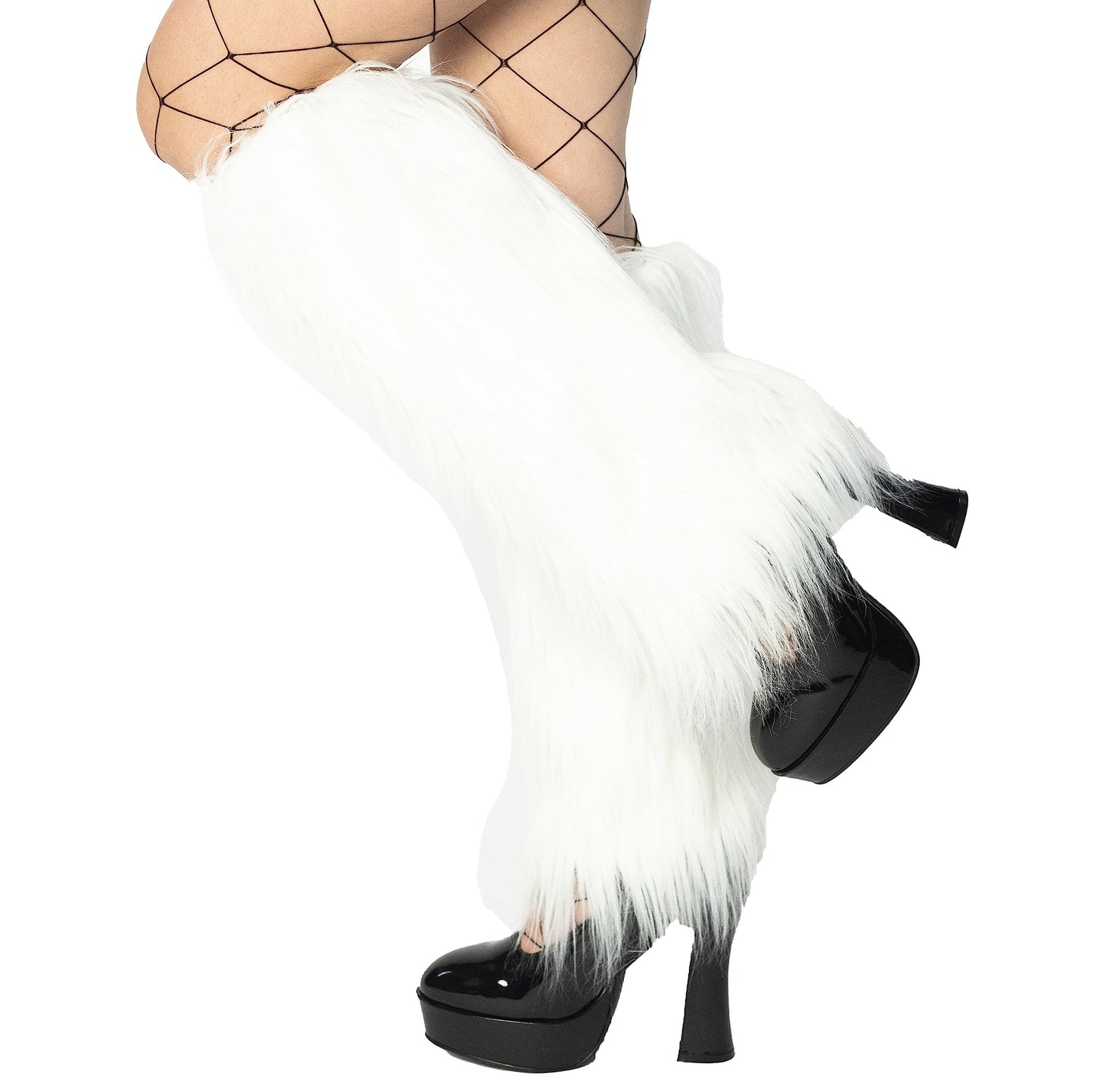 Women's Boot Cuff Cover for Party Costumes Furry Festival Leg Warmers, White with LED