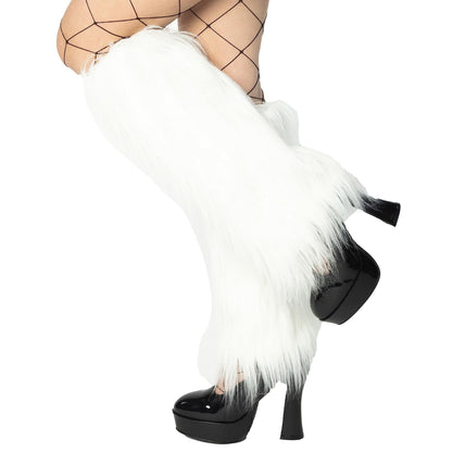 Women's Boot Cuff Cover for Party Costumes Furry Festival Leg Warmers, White with LED