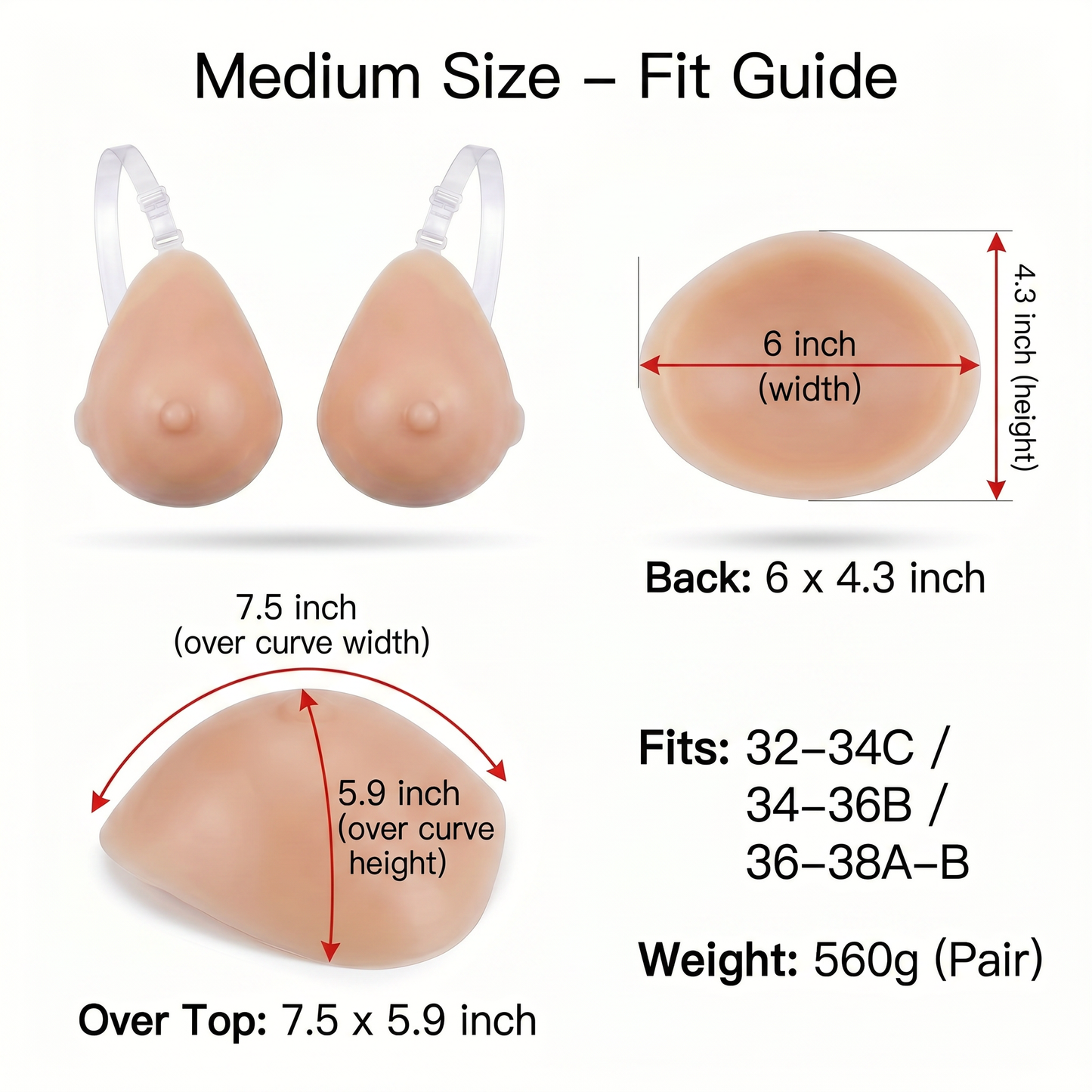 Envy Body Shop Silicone Breast Forms – No Bra Needed, Adjustable Clear Straps