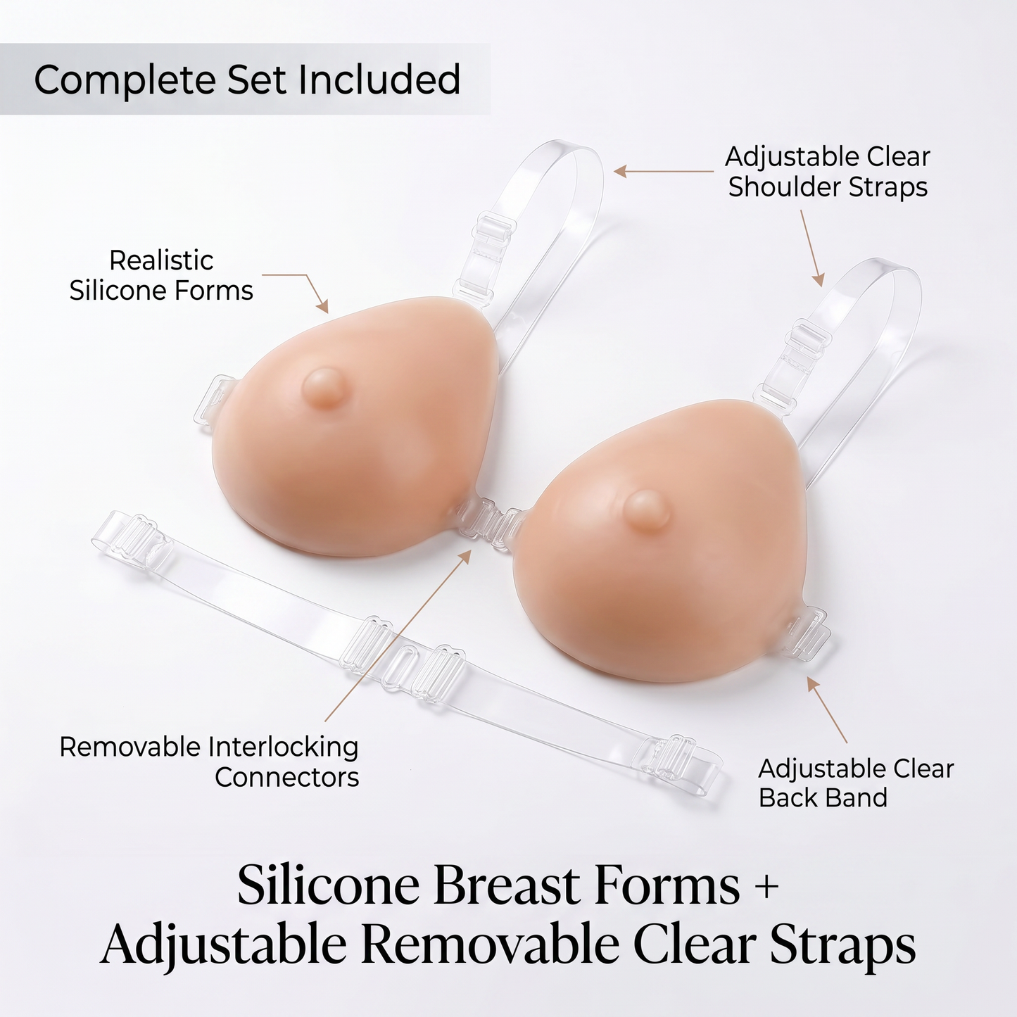 Envy Body Shop Silicone Breast Forms – No Bra Needed, Adjustable Clear Straps