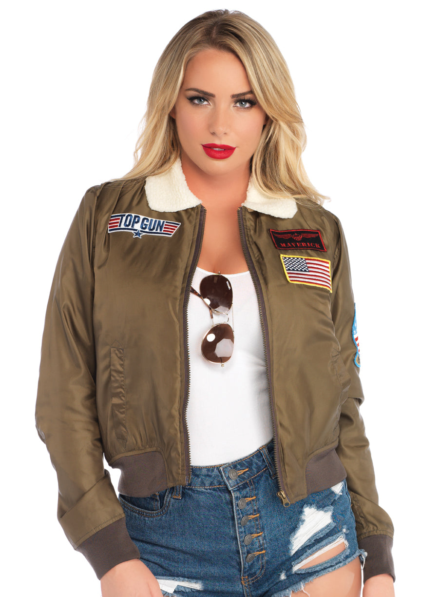 Leg Avenue Top Gun Women'S Nylon Bomber Jacket, Khaki,
