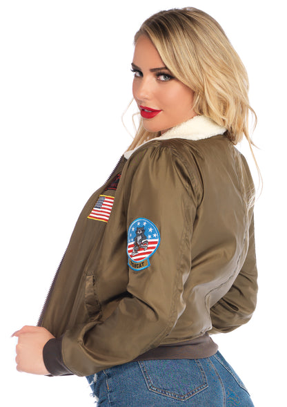 Leg Avenue Top Gun Women'S Nylon Bomber Jacket, Khaki,