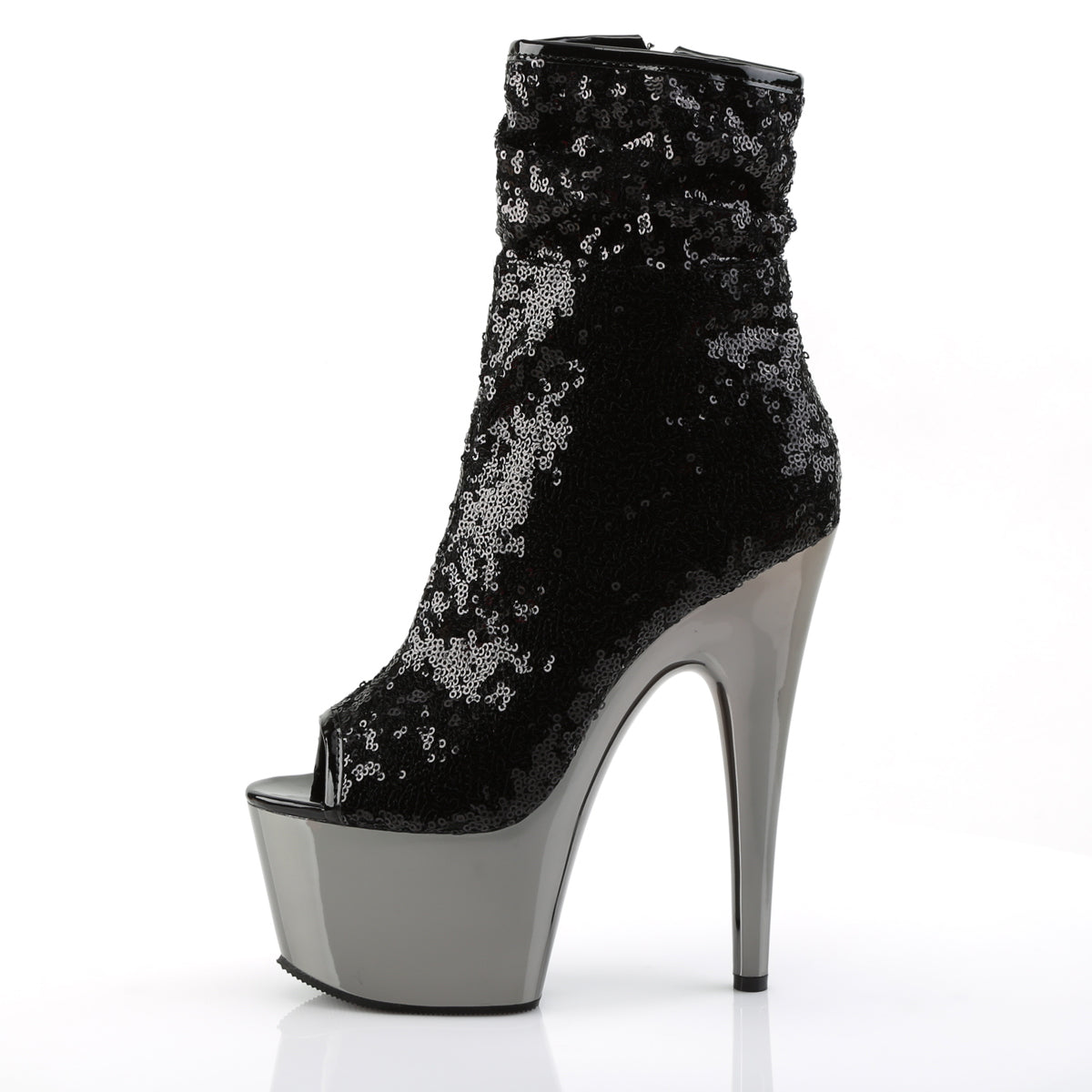ADORE-1008SQ *7" Heel, 2 3/4" PF Peep Toe Sequins Ankle Boot, Side Zip