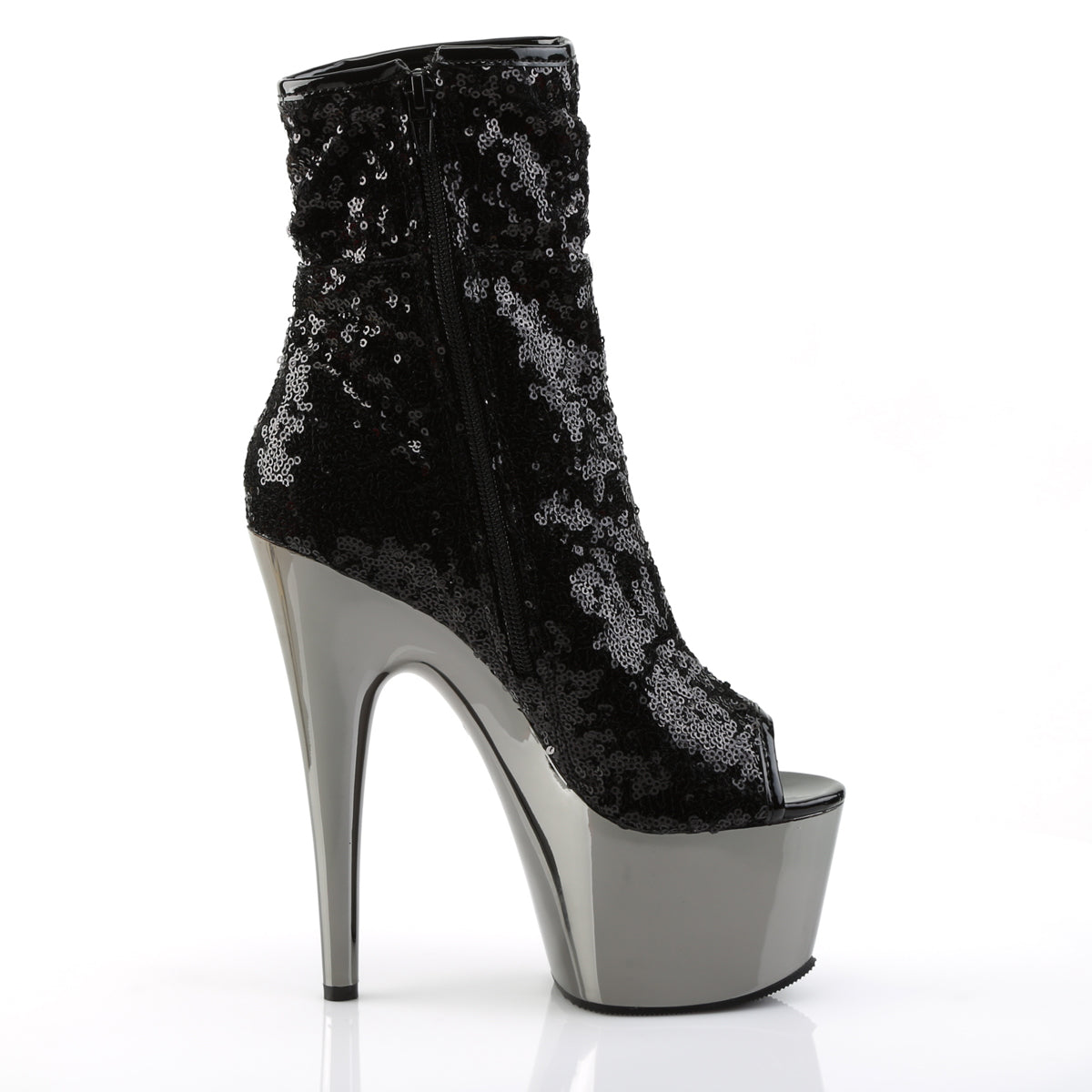 ADORE-1008SQ *7" Heel, 2 3/4" PF Peep Toe Sequins Ankle Boot, Side Zip