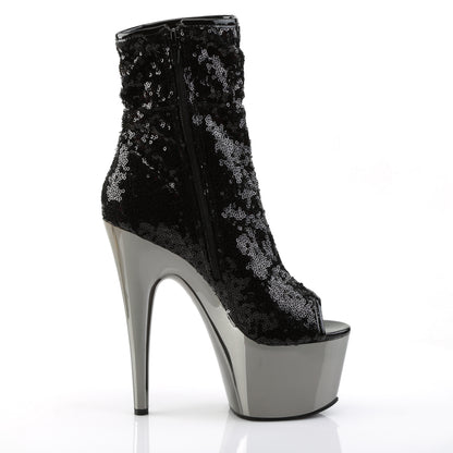 ADORE-1008SQ *7" Heel, 2 3/4" PF Peep Toe Sequins Ankle Boot, Side Zip