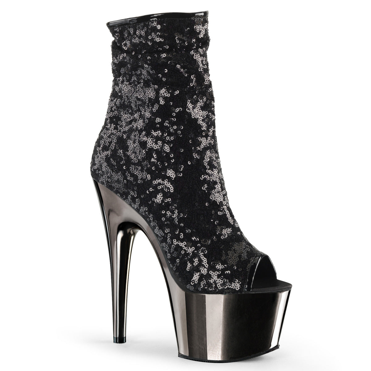 ADORE-1008SQ *7" Heel, 2 3/4" PF Peep Toe Sequins Ankle Boot, Side Zip