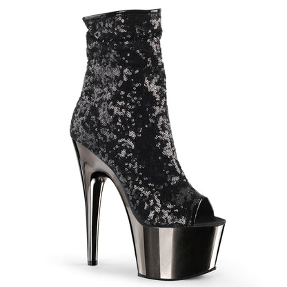 ADORE-1008SQ *7" Heel, 2 3/4" PF Peep Toe Sequins Ankle Boot, Side Zip