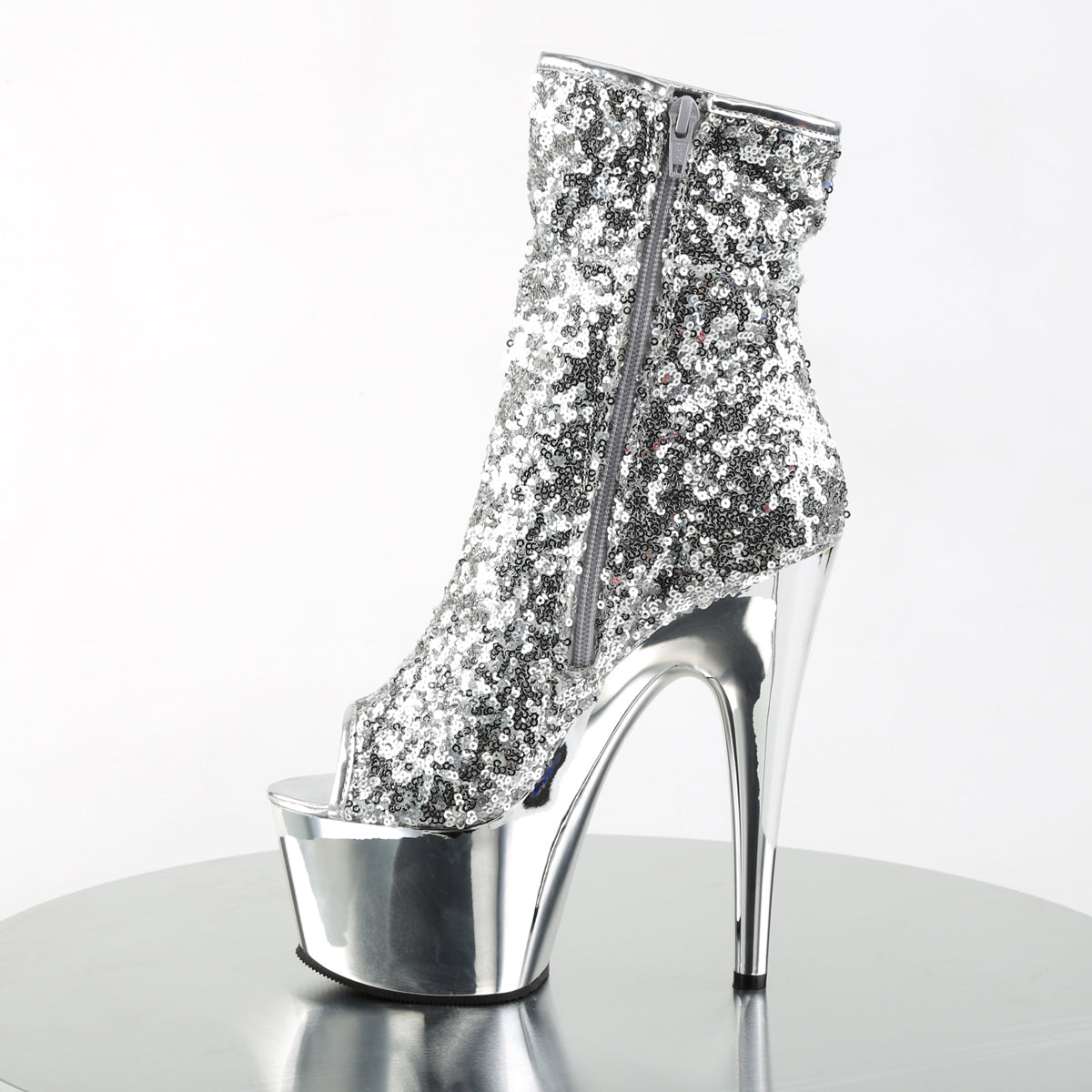 ADORE-1008SQ *7" Heel, 2 3/4" PF Peep Toe Sequins Ankle Boot, Side Zip