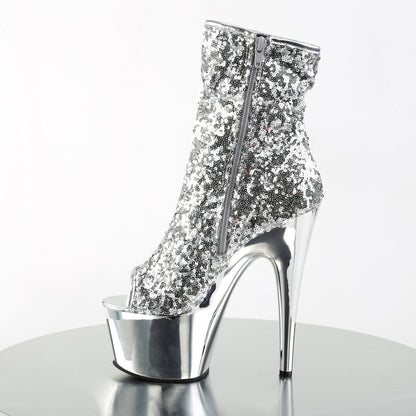 ADORE-1008SQ *7" Heel, 2 3/4" PF Peep Toe Sequins Ankle Boot, Side Zip