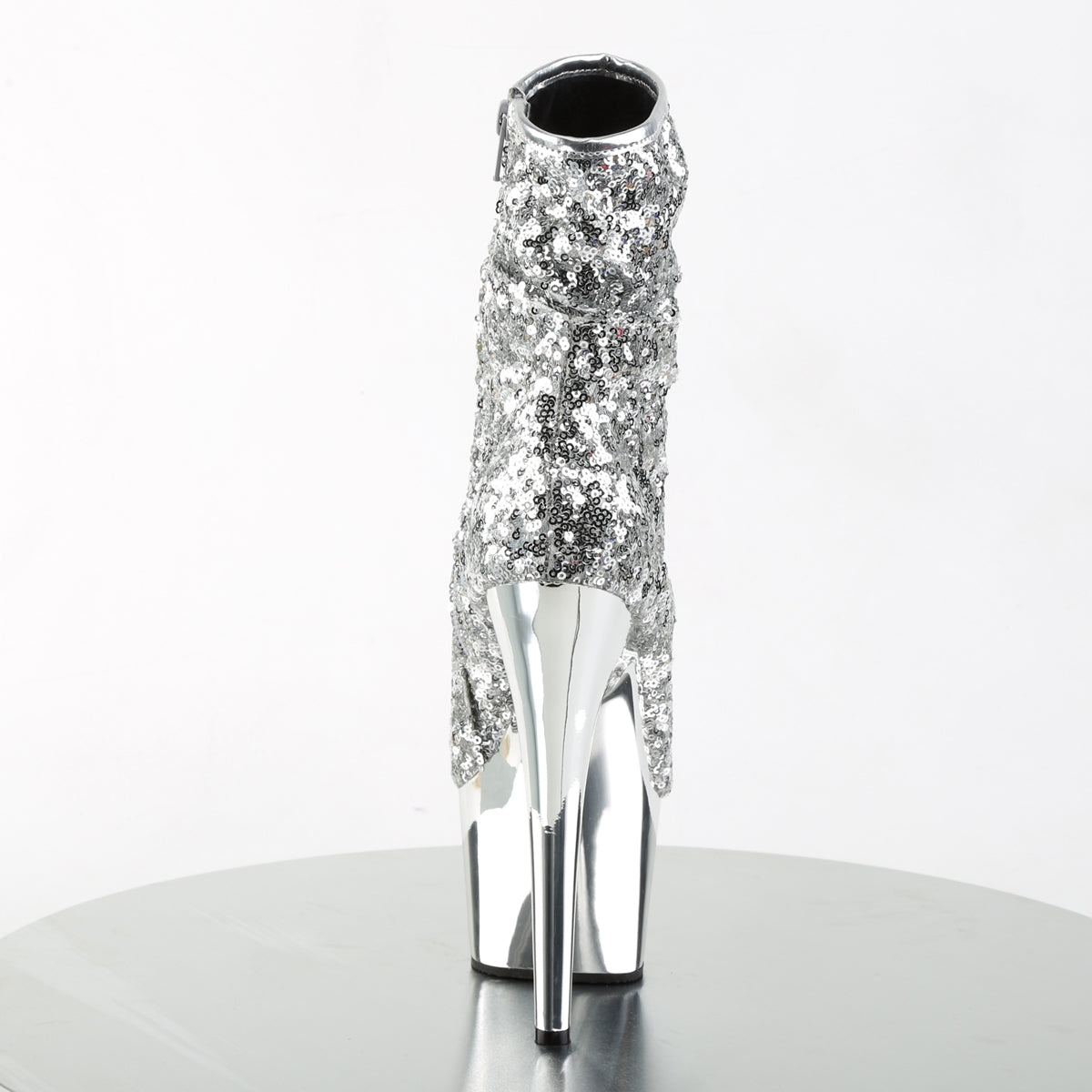 ADORE-1008SQ *7" Heel, 2 3/4" PF Peep Toe Sequins Ankle Boot, Side Zip