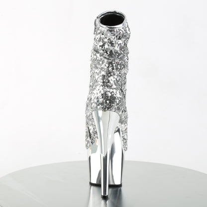 ADORE-1008SQ *7" Heel, 2 3/4" PF Peep Toe Sequins Ankle Boot, Side Zip