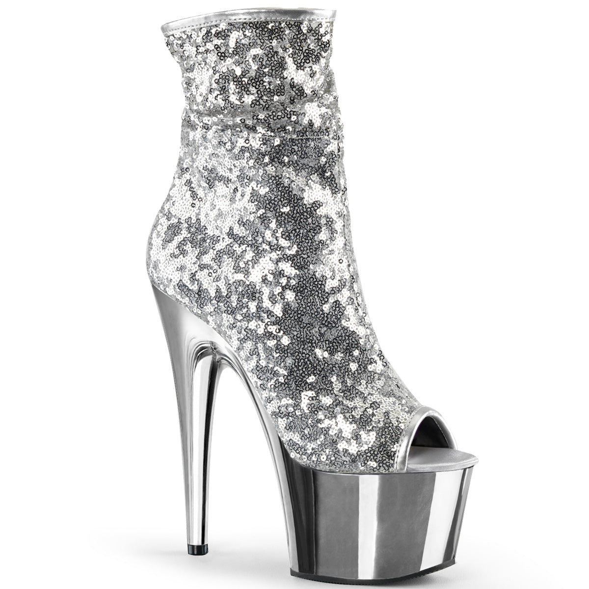 ADORE-1008SQ *7" Heel, 2 3/4" PF Peep Toe Sequins Ankle Boot, Side Zip