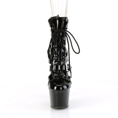 ADORE-1013MST 7" Heel, 2 3/4" PF Strappy Lace-Up Cage Bootie, Back Zip