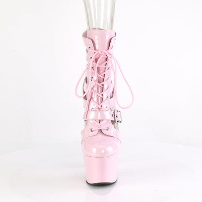 ADORE-1013MST 7" Heel, 2 3/4" PF Strappy Lace-Up Cage Bootie, Back Zip