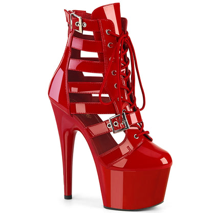 ADORE-1013MST *7" Heel, 2 3/4" PF Strappy Lace-Up Cage Bootie, Back Zip