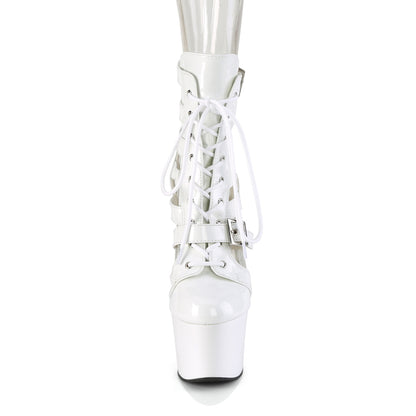 ADORE-1013MST 7" Heel, 2 3/4" PF Strappy Lace-Up Cage Bootie, Back Zip