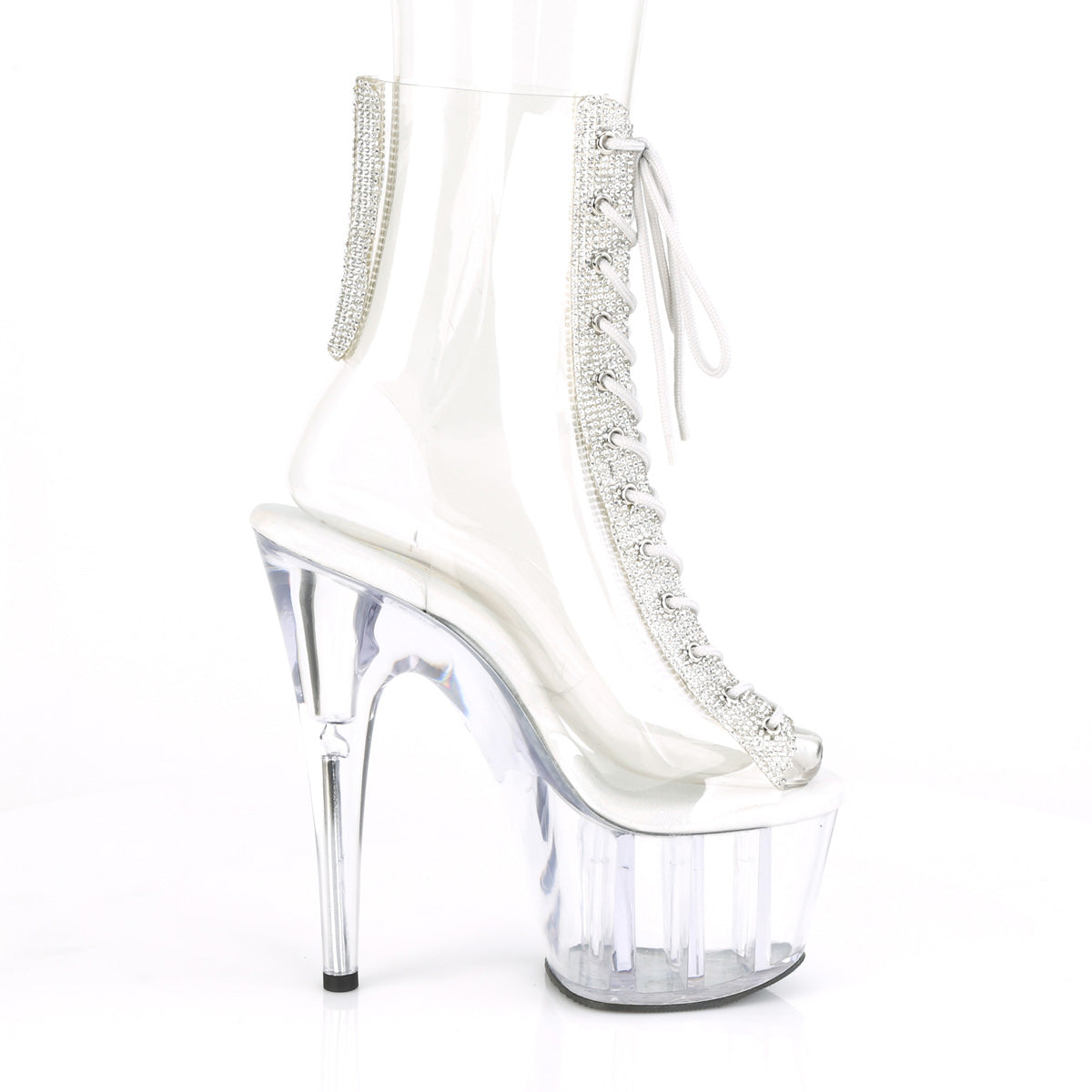 ADORE-1016C-2 *7" Heel, 2 3/4" PF Open Toe/Heel Lace-Up Ankle Boot w/RS