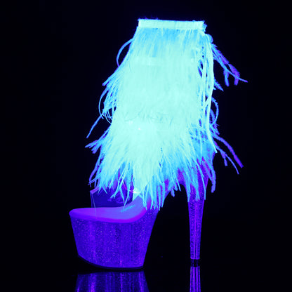 ADORE-1017MFF *7" Heel, 2 3/4" PF Marabou Fur Fringe Ankle Boot, Side Zip
