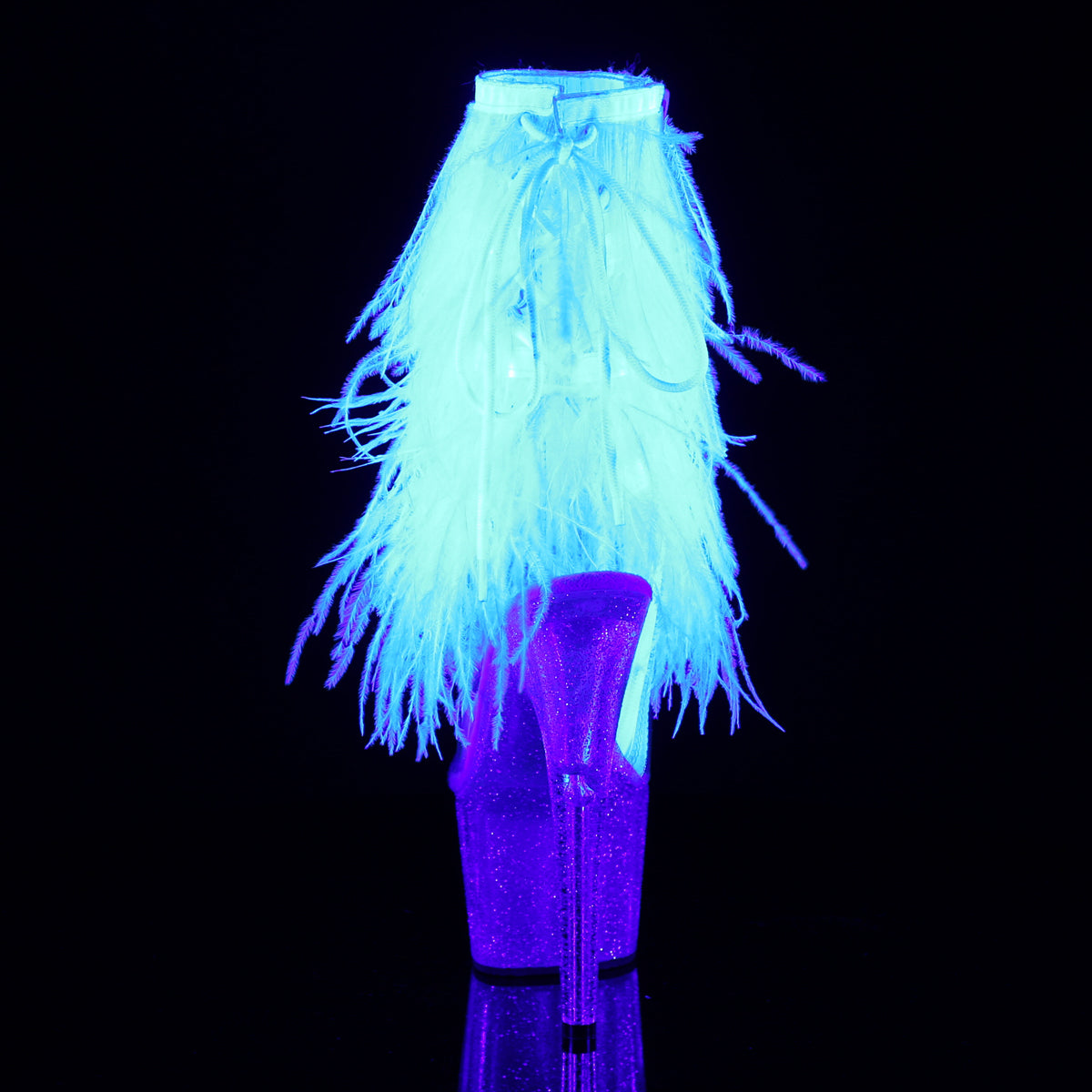 ADORE-1017MFF *7" Heel, 2 3/4" PF Marabou Fur Fringe Ankle Boot, Side Zip