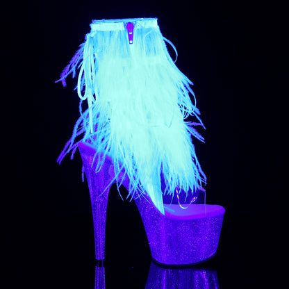 ADORE-1017MFF *7" Heel, 2 3/4" PF Marabou Fur Fringe Ankle Boot, Side Zip