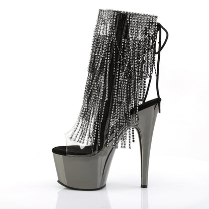 ADORE-1017RSF 7" Heel, 2 3/4" PF Open Toe/Heel Lace-Up Fringe Ankle Boot