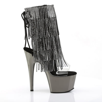 ADORE-1017RSF 7" Heel, 2 3/4" PF Open Toe/Heel Lace-Up Fringe Ankle Boot