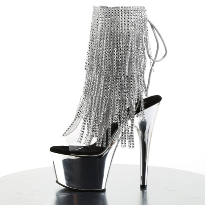 ADORE-1017RSF **7" Heel, 2 3/4" PF Open Toe/Heel Lace-Up Fringe Ankle Boot