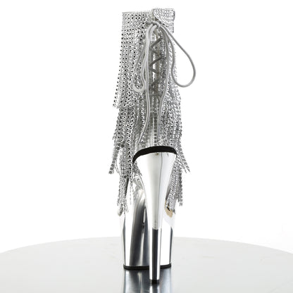 ADORE-1017RSF **7" Heel, 2 3/4" PF Open Toe/Heel Lace-Up Fringe Ankle Boot