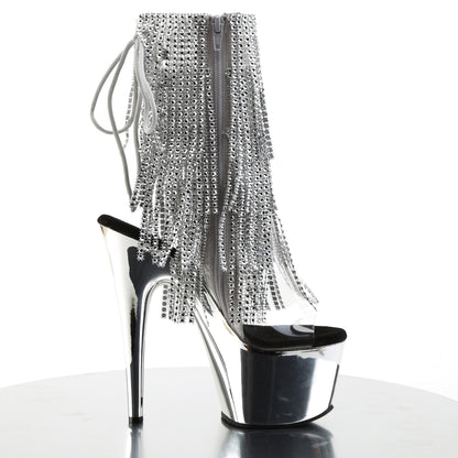 ADORE-1017RSF **7" Heel, 2 3/4" PF Open Toe/Heel Lace-Up Fringe Ankle Boot
