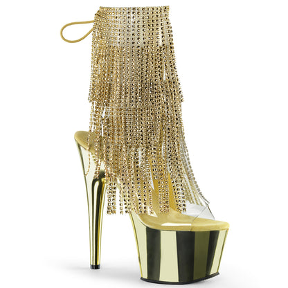ADORE-1017RSF 7" Heel, 2 3/4" PF Open Toe/Heel Lace-Up Fringe Ankle Boot