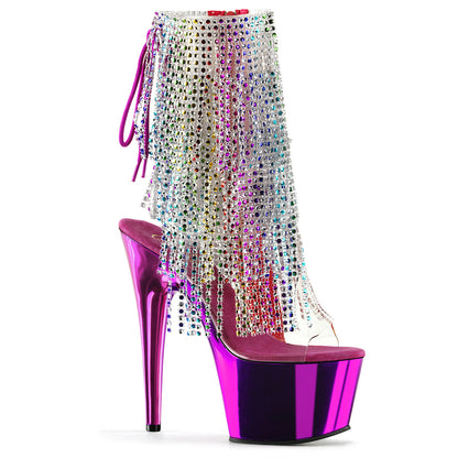 ADORE-1017RSF 7" Heel, 2 3/4" PF Open Toe/Heel Lace-Up Fringe Ankle Boot