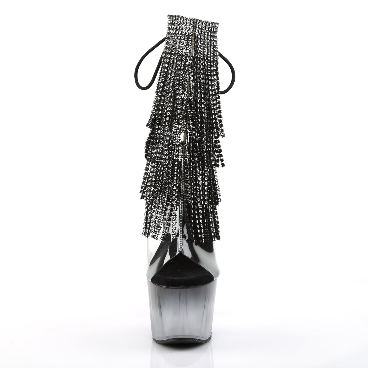 ADORE-1017RSFT 7" Heel, 2 3/4" PF Open Toe/Heel Lace-Up Fringe Ankle Boot