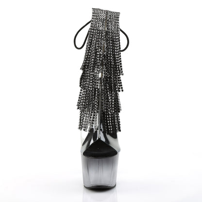 ADORE-1017RSFT 7" Heel, 2 3/4" PF Open Toe/Heel Lace-Up Fringe Ankle Boot