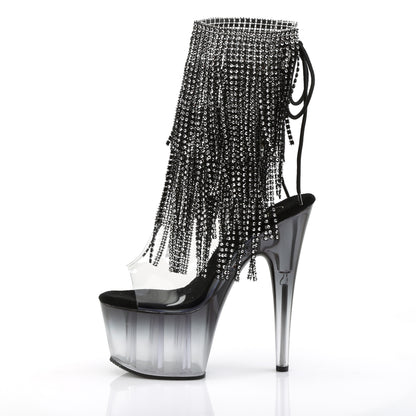 ADORE-1017RSFT 7" Heel, 2 3/4" PF Open Toe/Heel Lace-Up Fringe Ankle Boot