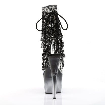 ADORE-1017RSFT 7" Heel, 2 3/4" PF Open Toe/Heel Lace-Up Fringe Ankle Boot