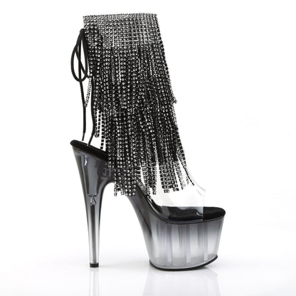 ADORE-1017RSFT 7" Heel, 2 3/4" PF Open Toe/Heel Lace-Up Fringe Ankle Boot