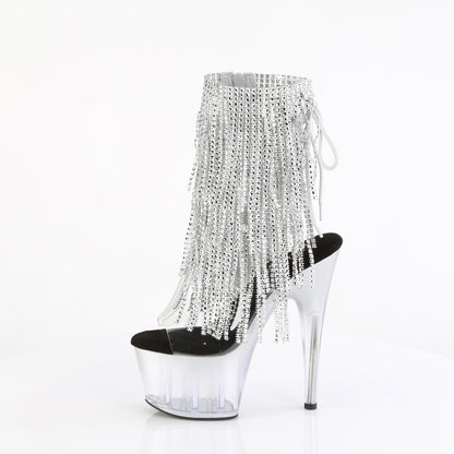 ADORE-1017RSFT 7" Heel, 2 3/4" PF Open Toe/Heel Lace-Up Fringe Ankle Boot